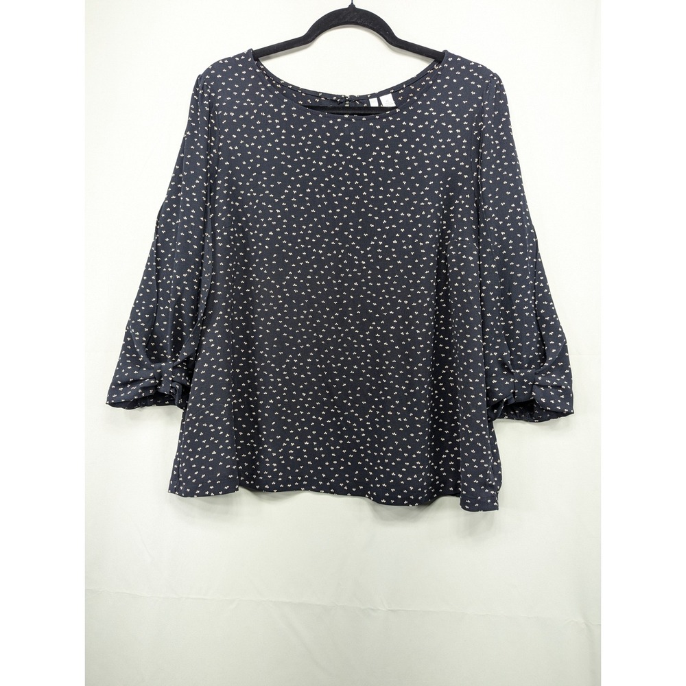 LC Lauren Conrad Women's XL‎ Navy Blue Butterfly Print 3/4 Sleeve Blouse